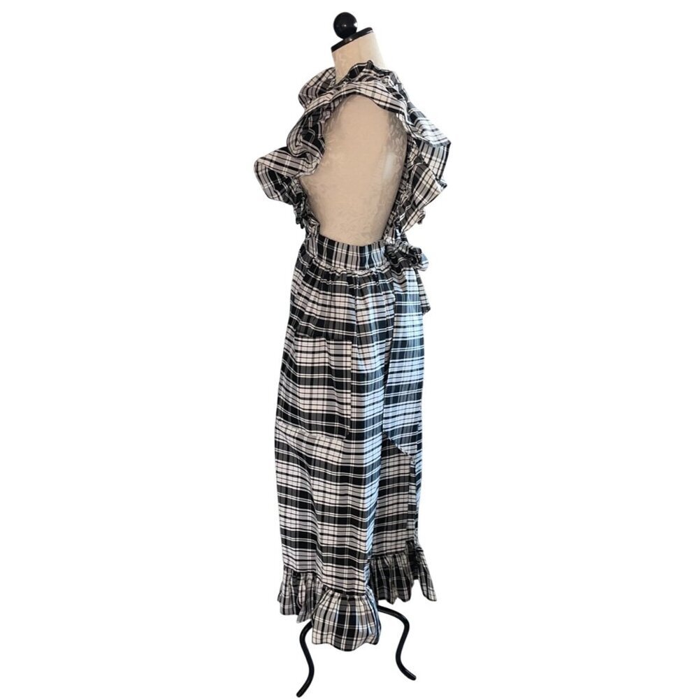 Mr. Blackwell Vintage Womens Taffeta Plaid Pinafore Black White One Size Rare - Picture 13 of 14